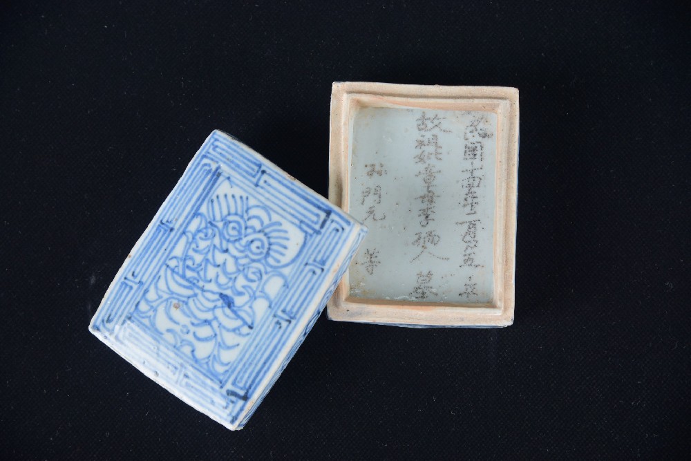 清方形青花瓷盒
